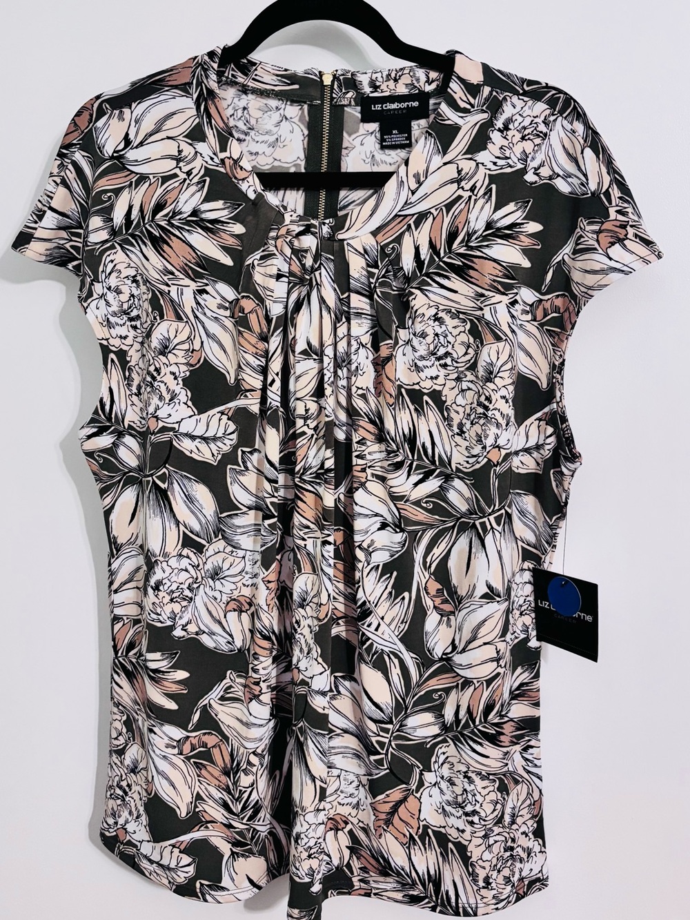 Liz Claiborne Olive Multi Floral Print Blouse